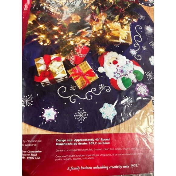 Janlynn Christmas Tree Skirt Kit Blue Round 43" Santa's Snowflake 090-0057 - Picture 4 of 6